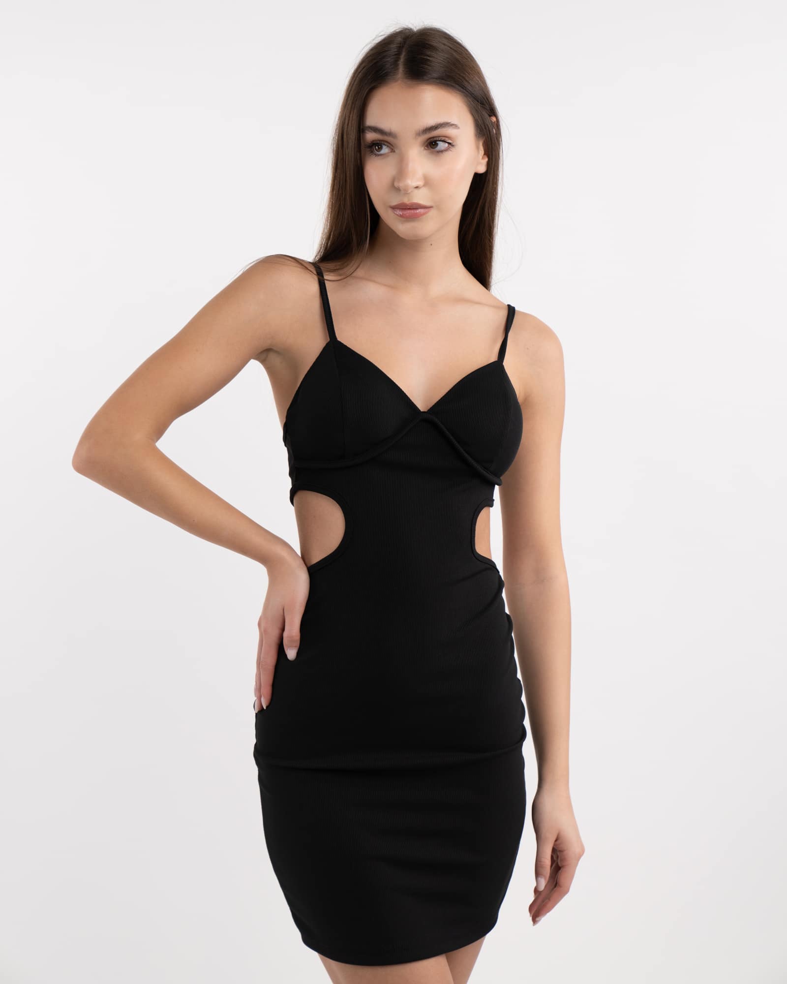 abito nero scollo a V cut out CVG Gold