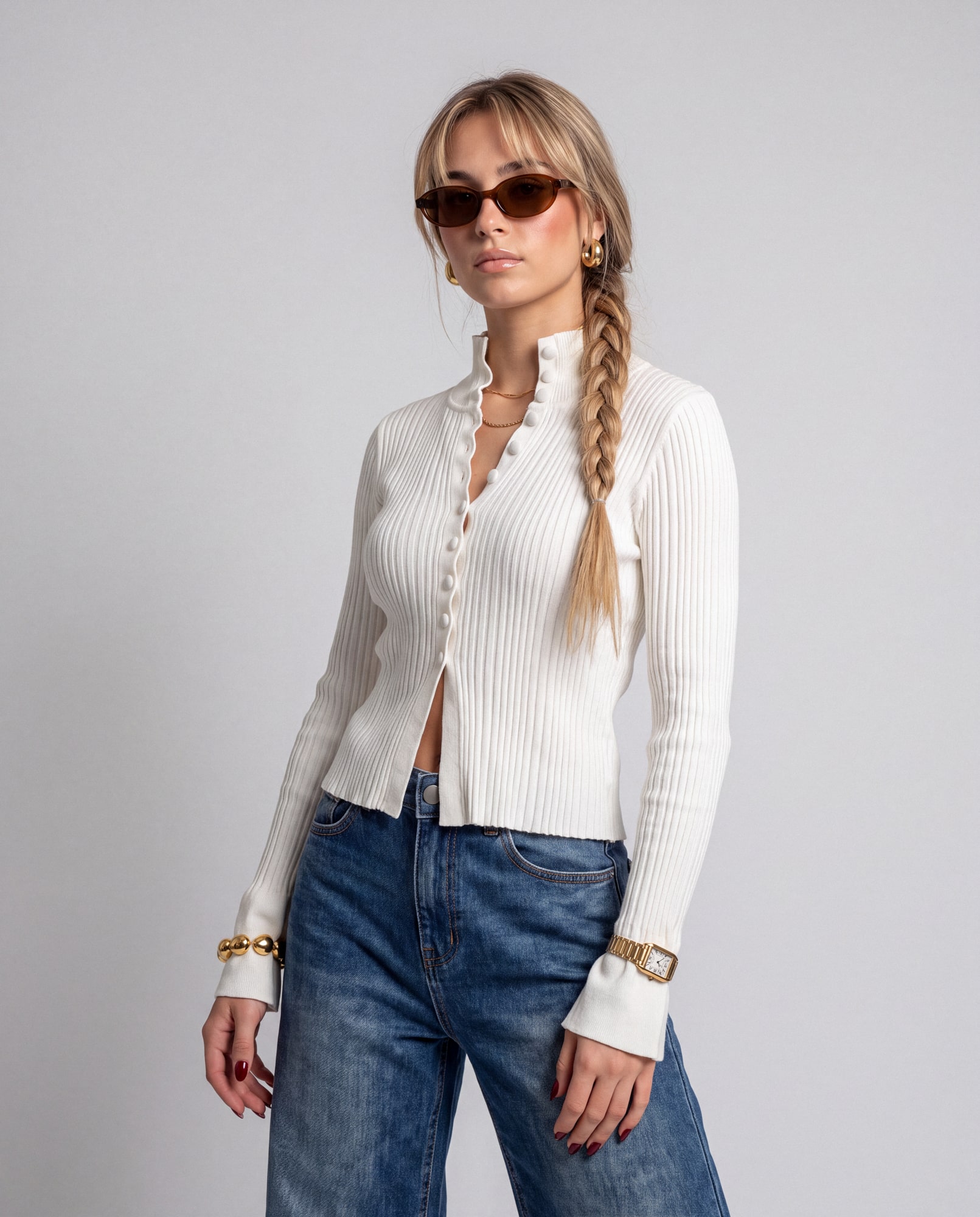 Cardigan a costine - bianco