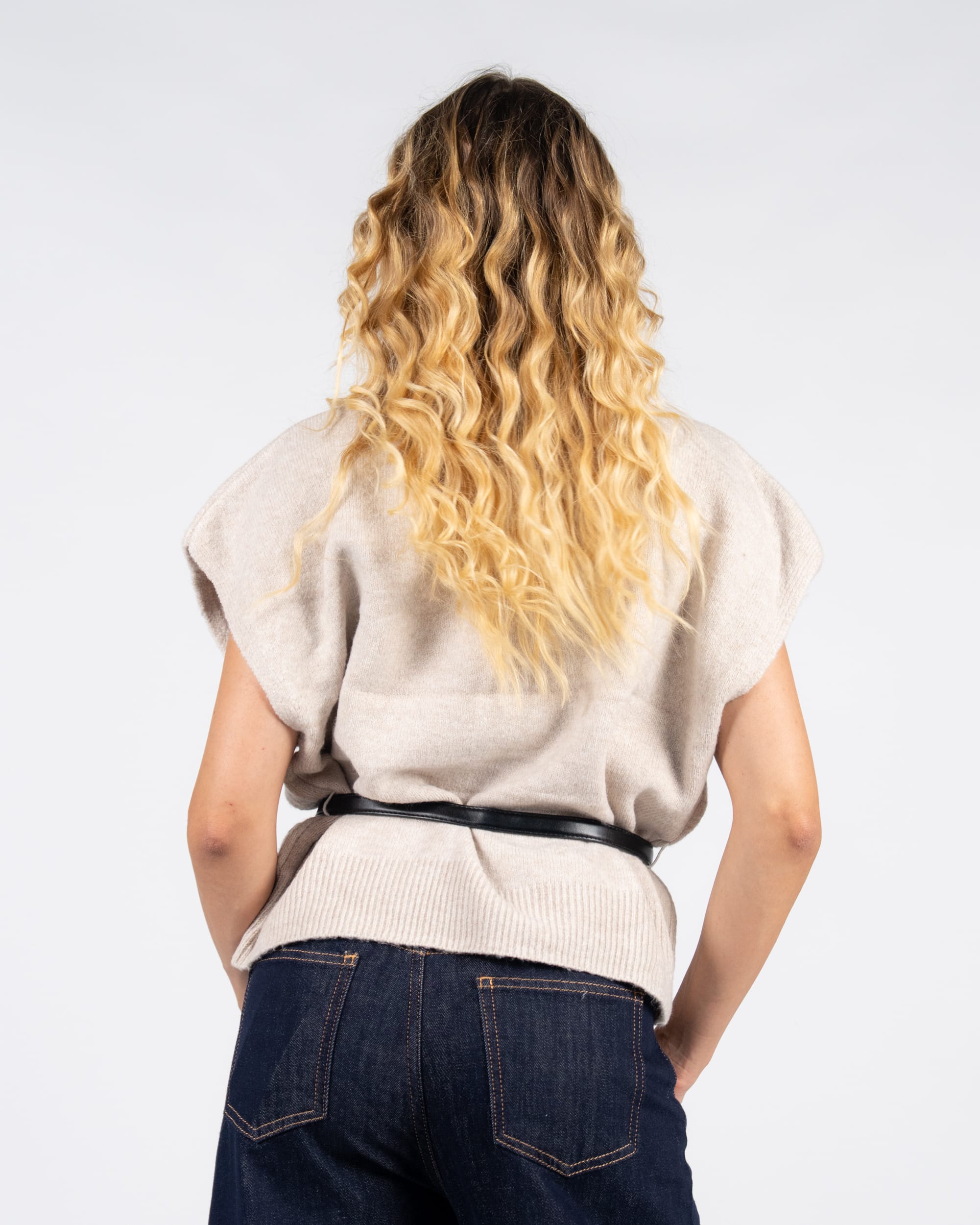 Maglione a Collo Alto con Cintura - BEIGE